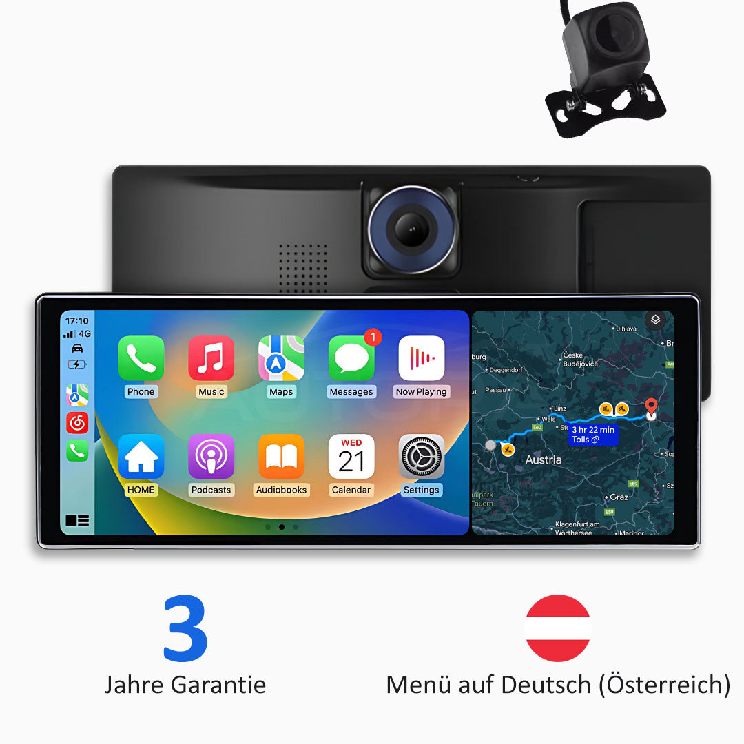 Universelles Auto-Multimedia-System mit Apple CarPlay, Android Auto und Videoaufzeichnung (Modell 2025)